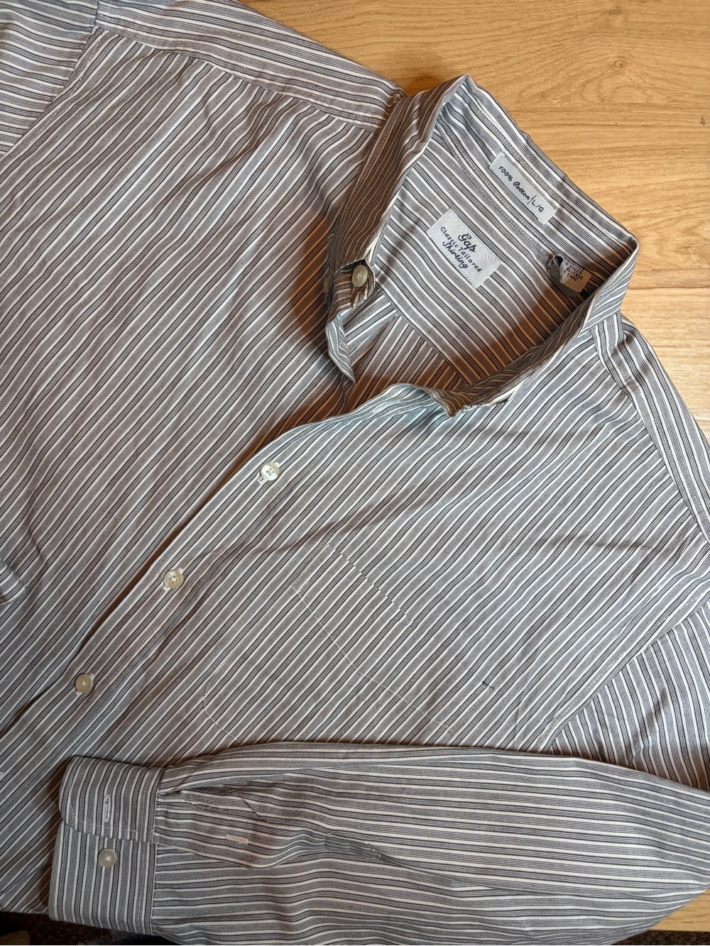 GAP Vintage Grey & White Stripe Classic Tailored Shirt Large 100% Cotton